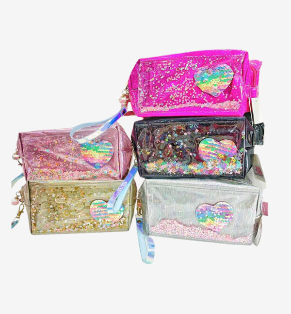Makeup bag for purse heart with glitter